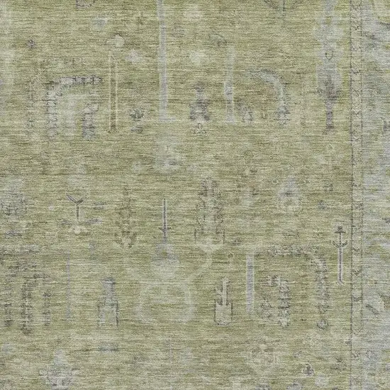 Artichoke Green And Gray Oriental Washable Area Rug With UV Protection Photo 2