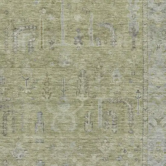 Artichoke Green And Gray Oriental Washable Area Rug With UV Protection Photo 2