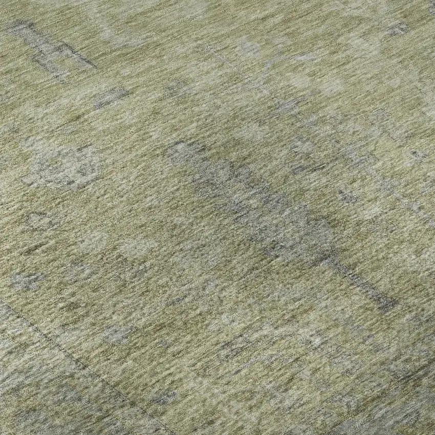 Artichoke Green And Gray Oriental Washable Area Rug With UV Protection Photo 9