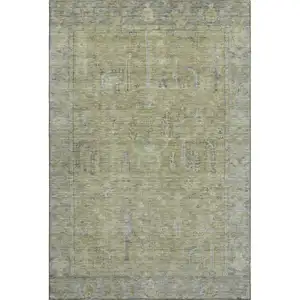 Photo of Artichoke Green And Gray Oriental Washable Area Rug With UV Protection