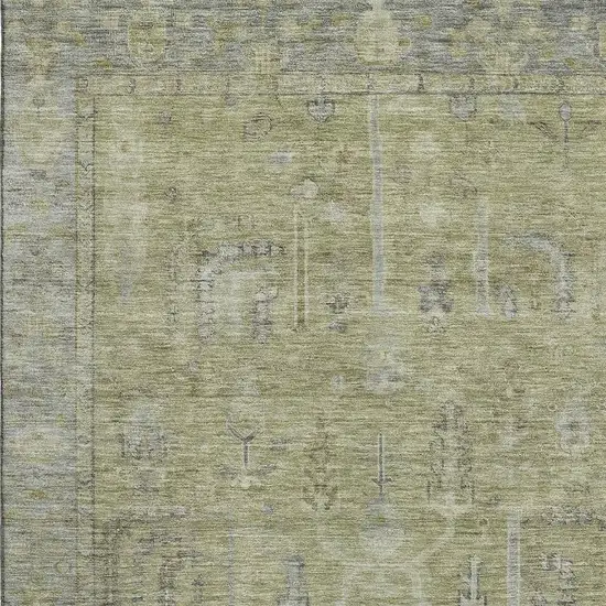 Artichoke Green And Gray Oriental Washable Area Rug With UV Protection Photo 2