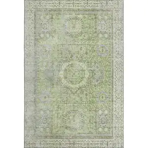Photo of Artichoke Green And Gray Oriental Washable Area Rug With UV Protection