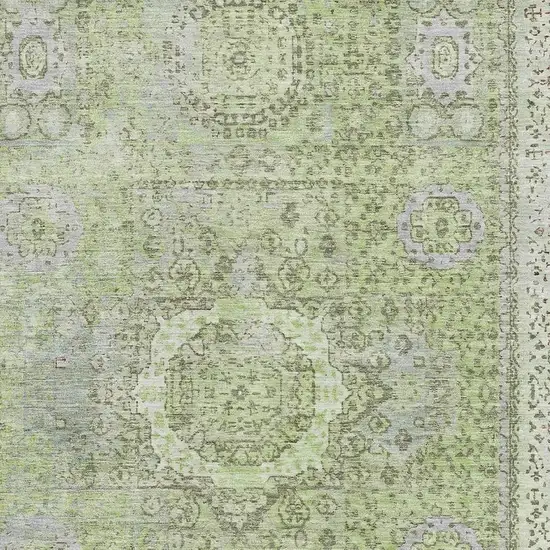 Artichoke Green And Gray Oriental Washable Area Rug With UV Protection Photo 2