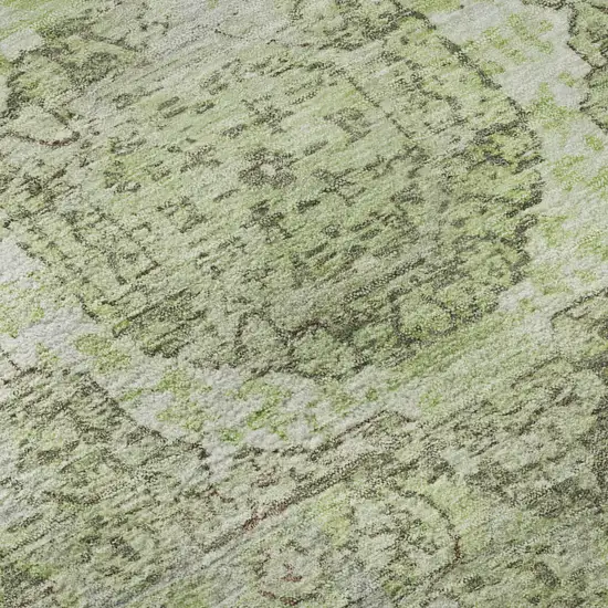 Artichoke Green And Gray Oriental Washable Area Rug With UV Protection Photo 9