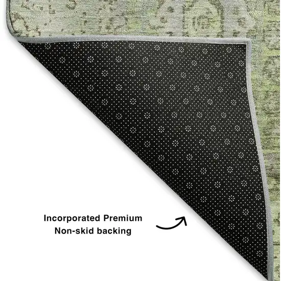 Artichoke Green And Gray Oriental Washable Area Rug With UV Protection Photo 6