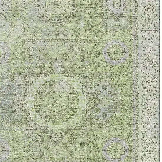 Artichoke Green And Gray Oriental Washable Area Rug With UV Protection Photo 2