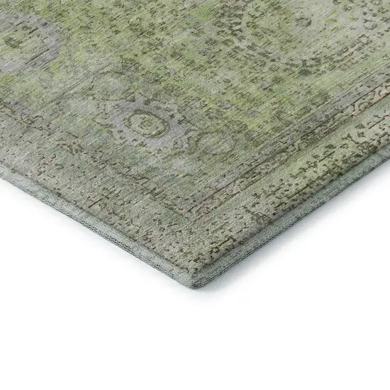Artichoke Green And Gray Oriental Washable Area Rug With UV Protection Photo 7