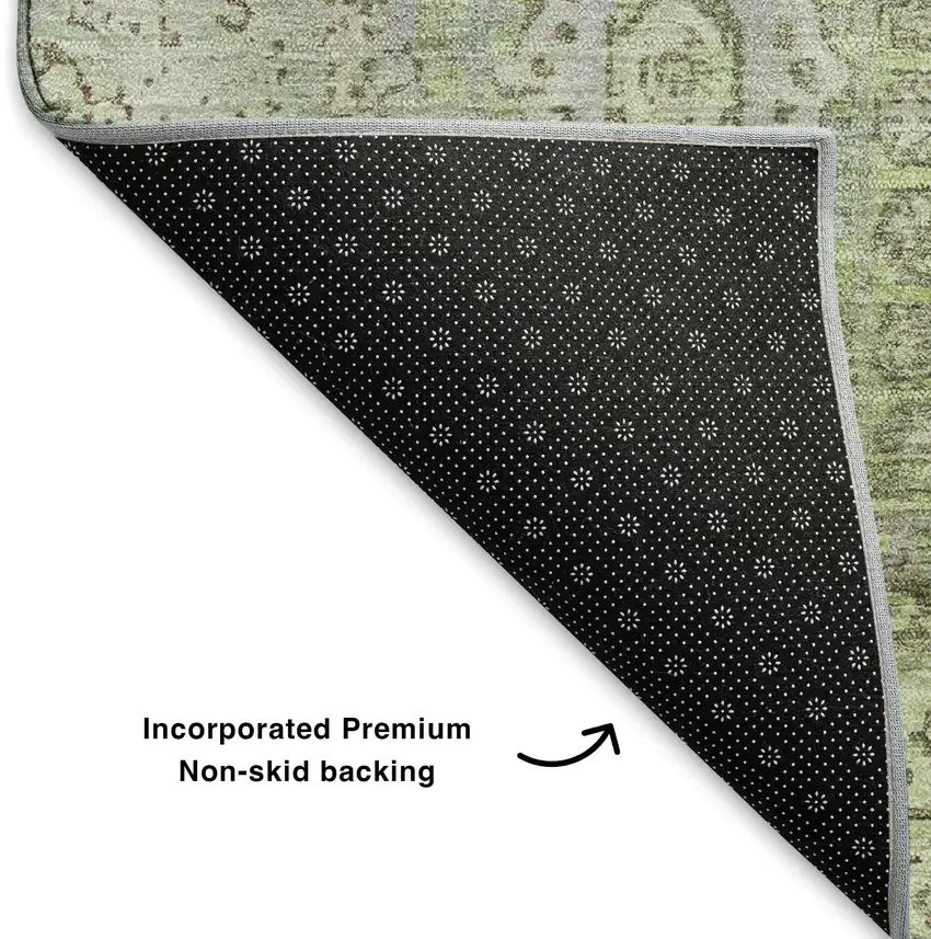 Artichoke Green And Gray Oriental Washable Area Rug With UV Protection Photo 6