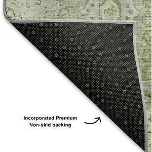 Photo of Artichoke Green And Gray Oriental Washable Area Rug With UV Protection
