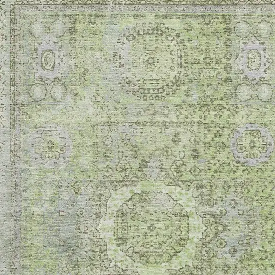 Artichoke Green And Gray Oriental Washable Area Rug With UV Protection Photo 2