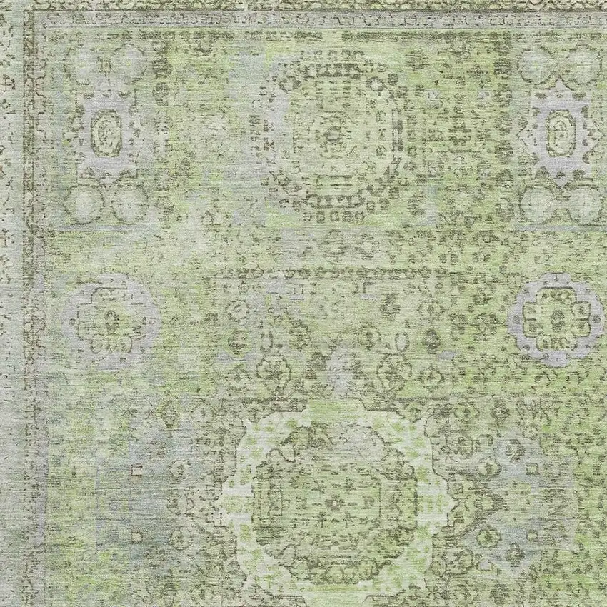 Artichoke Green And Gray Oriental Washable Area Rug With UV Protection Photo 2
