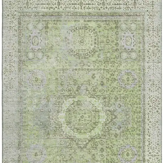 Artichoke Green And Gray Oriental Washable Area Rug With UV Protection Photo 3