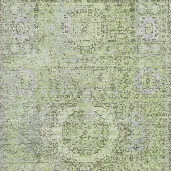 Artichoke Green And Gray Oriental Washable Area Rug With UV Protection Photo 2