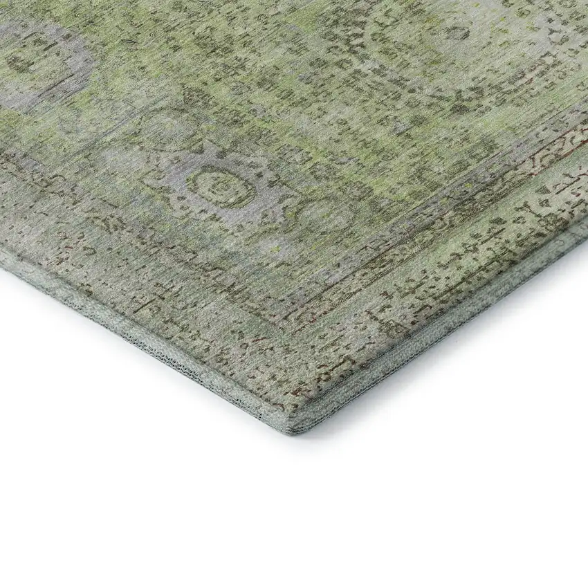 Artichoke Green And Gray Oriental Washable Area Rug With UV Protection Photo 7