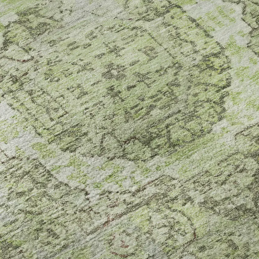 Artichoke Green And Gray Oriental Washable Area Rug With UV Protection Photo 9