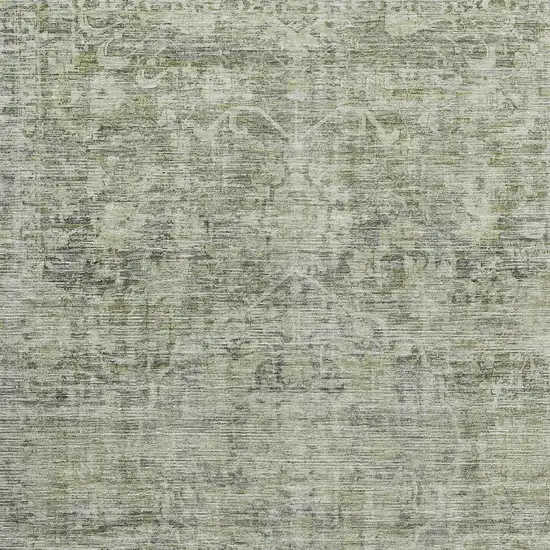 Artichoke Green And Gray Oriental Washable Area Rug With UV Protection Photo 2