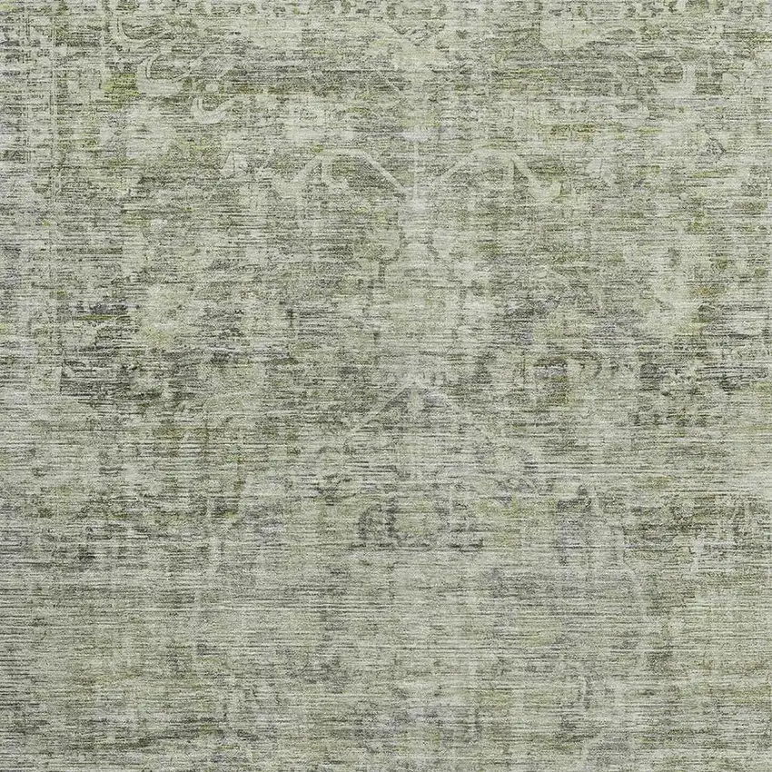 Artichoke Green And Gray Oriental Washable Area Rug With UV Protection Photo 2