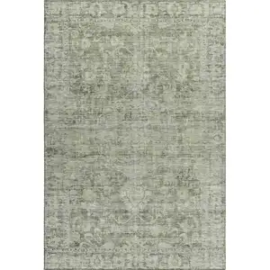 Photo of Artichoke Green And Gray Oriental Washable Area Rug With UV Protection
