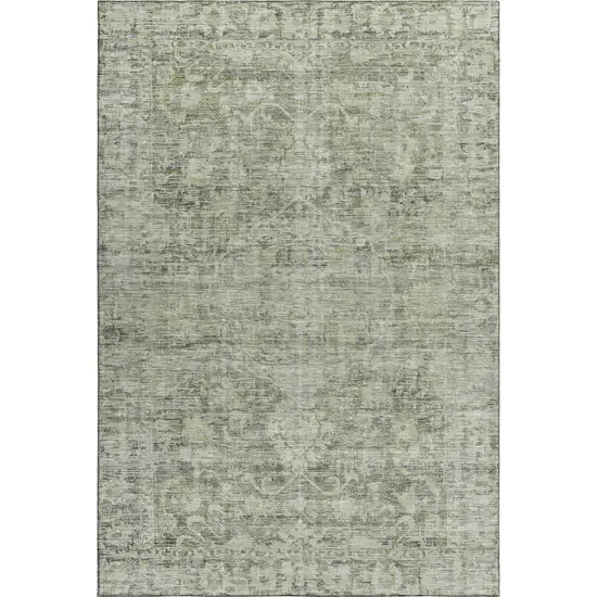 Artichoke Green And Gray Oriental Washable Area Rug With UV Protection Photo 1