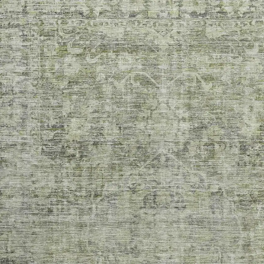 Artichoke Green And Gray Oriental Washable Area Rug With UV Protection Photo 2