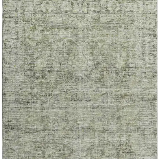 Artichoke Green And Gray Oriental Washable Area Rug With UV Protection Photo 3