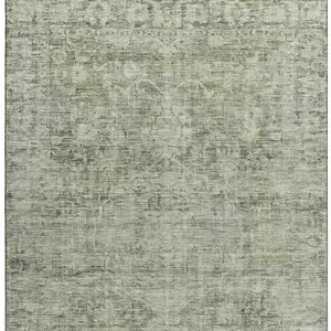 Photo of Artichoke Green And Gray Oriental Washable Area Rug With UV Protection