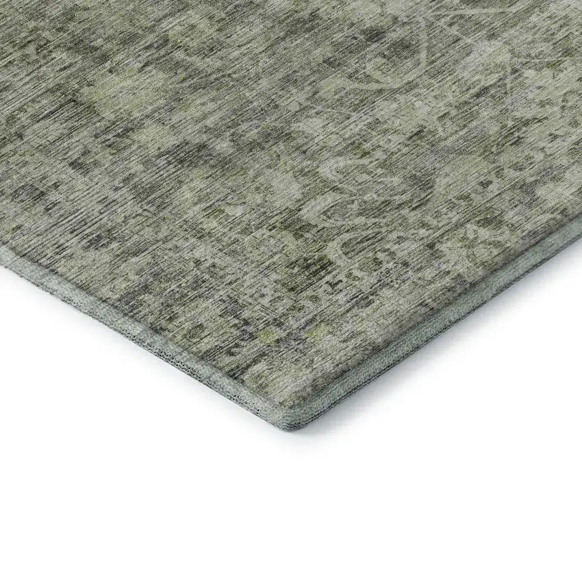 Artichoke Green And Gray Oriental Washable Area Rug With UV Protection Photo 7