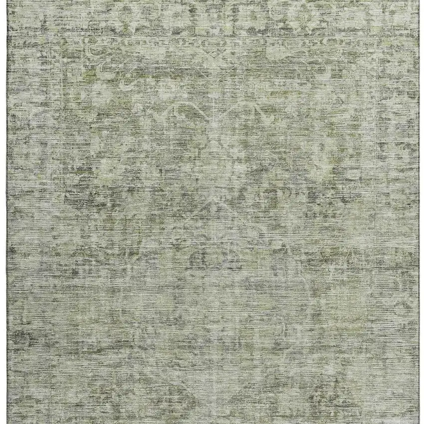 Artichoke Green And Gray Oriental Washable Area Rug With UV Protection Photo 2