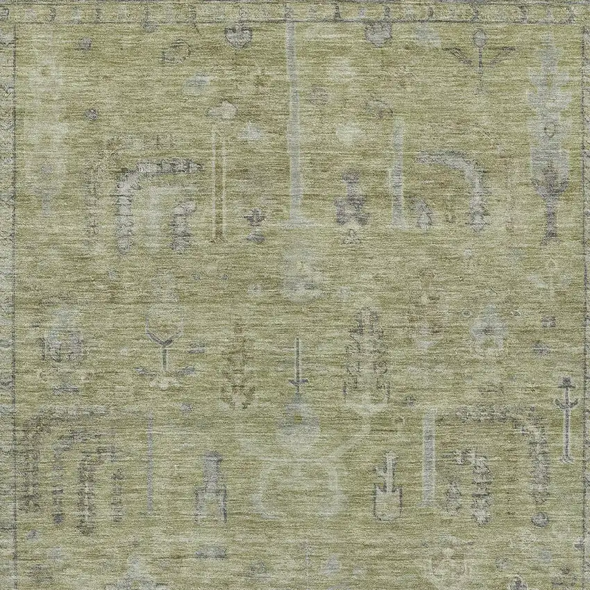 Artichoke Green And Gray Oriental Washable Indoor Outdoor Area Rug Photo 5