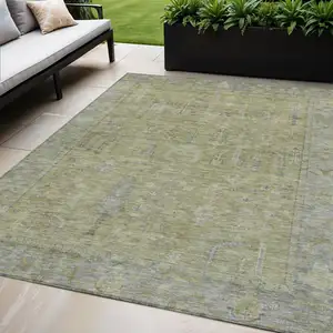 Photo of Artichoke Green And Gray Oriental Washable Indoor Outdoor Area Rug