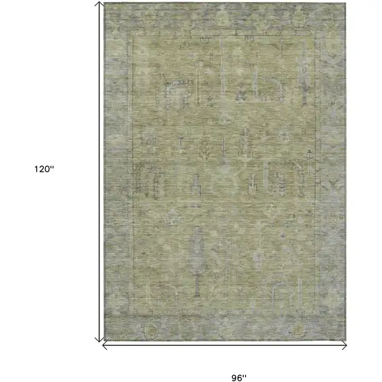 Artichoke Green And Gray Oriental Washable Indoor Outdoor Area Rug Photo 7