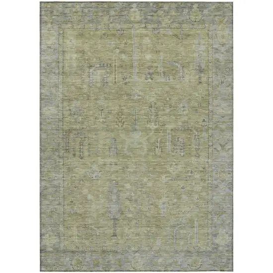 Artichoke Green And Gray Oriental Washable Indoor Outdoor Area Rug Photo 2