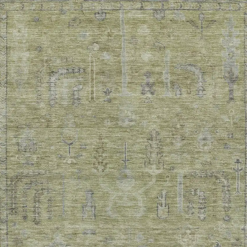 Artichoke Green And Gray Oriental Washable Indoor Outdoor Area Rug Photo 5