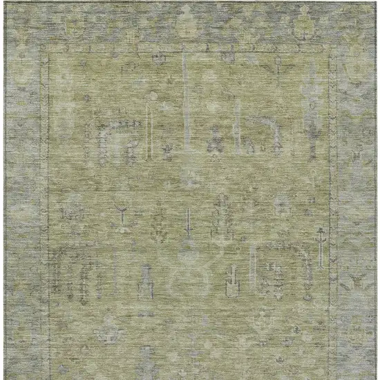 Artichoke Green And Gray Oriental Washable Indoor Outdoor Area Rug Photo 6