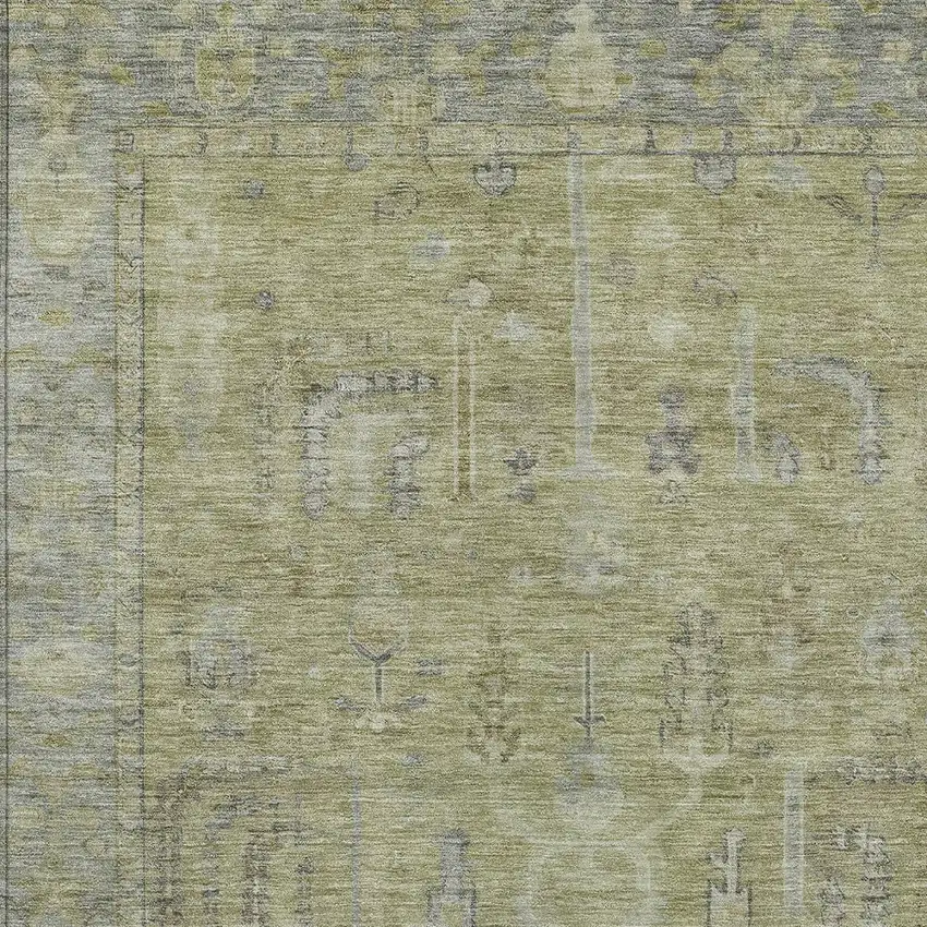 Artichoke Green And Gray Oriental Washable Indoor Outdoor Area Rug Photo 5