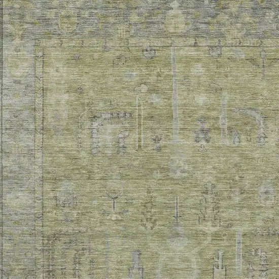 Artichoke Green And Gray Oriental Washable Indoor Outdoor Area Rug Photo 5