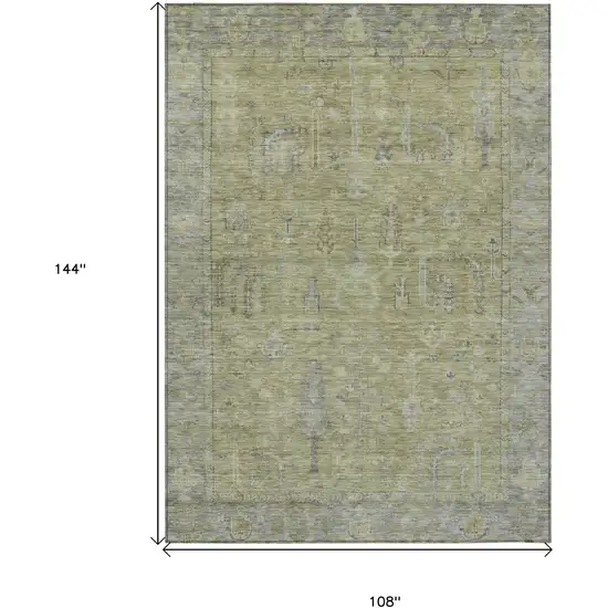 Artichoke Green And Gray Oriental Washable Indoor Outdoor Area Rug Photo 7
