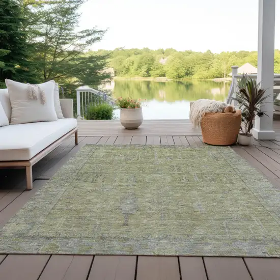 Artichoke Green And Gray Oriental Washable Indoor Outdoor Area Rug Photo 7