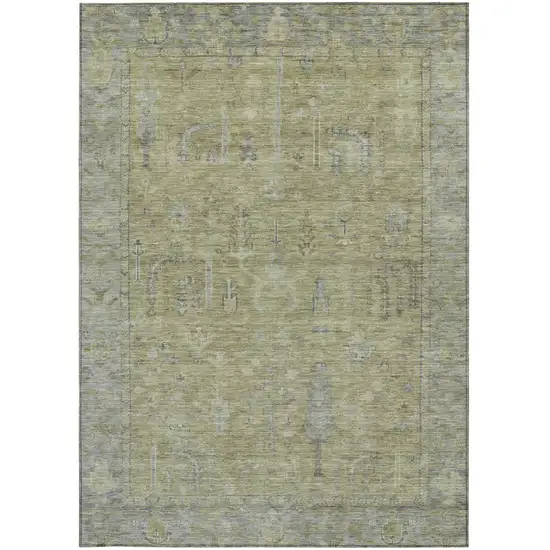 Artichoke Green And Gray Oriental Washable Indoor Outdoor Area Rug Photo 6