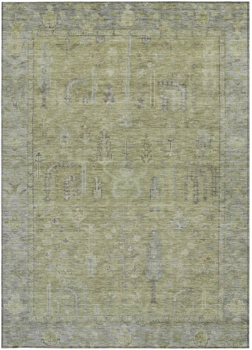 Artichoke Green And Gray Oriental Washable Indoor Outdoor Area Rug Photo 6