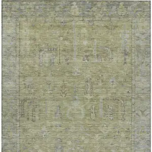 Photo of Artichoke Green And Gray Oriental Washable Indoor Outdoor Area Rug