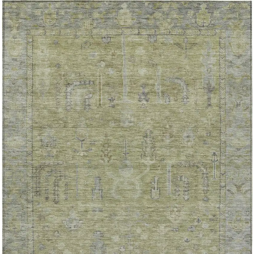 Artichoke Green And Gray Oriental Washable Indoor Outdoor Area Rug Photo 5