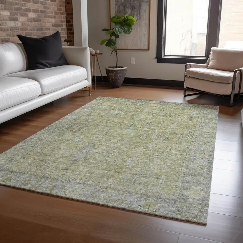 Artichoke Green And Gray Oriental Washable Indoor Outdoor Area Rug Photo 8