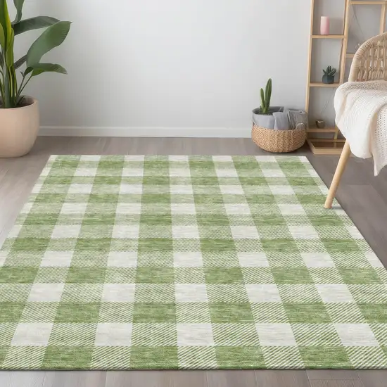 Artichoke Green And Gray Plaid Washable Indoor Outdoor Area Rug Photo 7