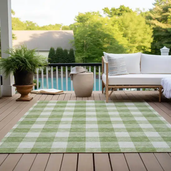 Artichoke Green And Gray Plaid Washable Indoor Outdoor Area Rug Photo 9