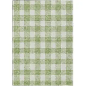 Photo of Artichoke Green And Gray Plaid Washable Indoor Outdoor Area Rug