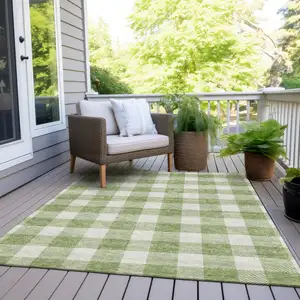 Photo of Artichoke Green And Gray Plaid Washable Indoor Outdoor Area Rug