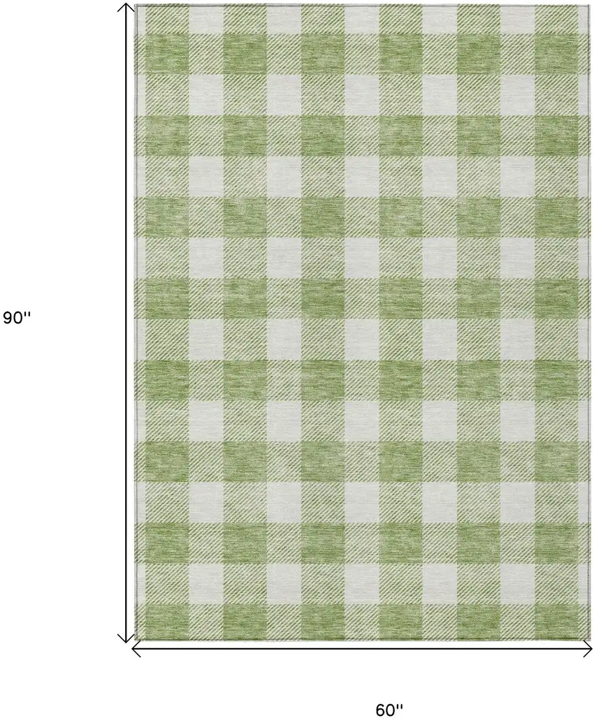 Artichoke Green And Gray Plaid Washable Indoor Outdoor Area Rug Photo 3