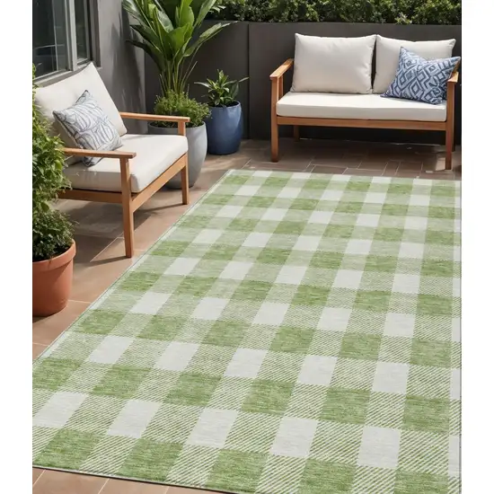 Artichoke Green And Gray Plaid Washable Indoor Outdoor Area Rug Photo 1