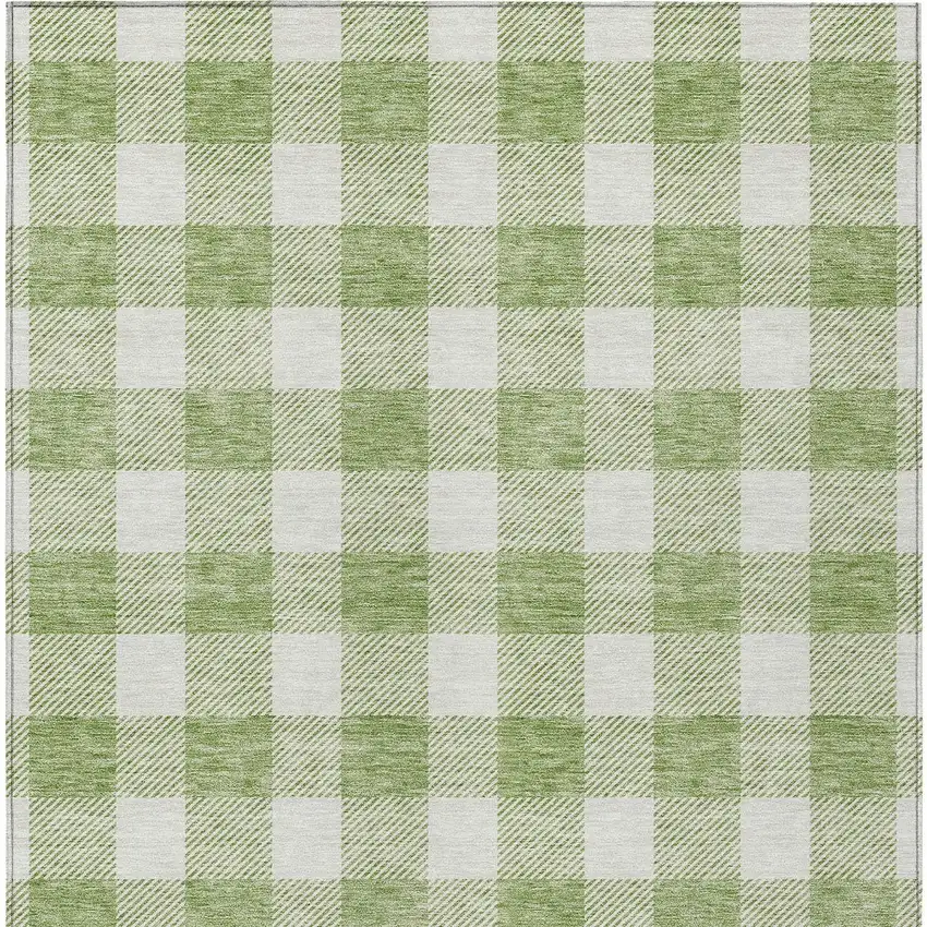 Artichoke Green And Gray Plaid Washable Indoor Outdoor Area Rug Photo 7